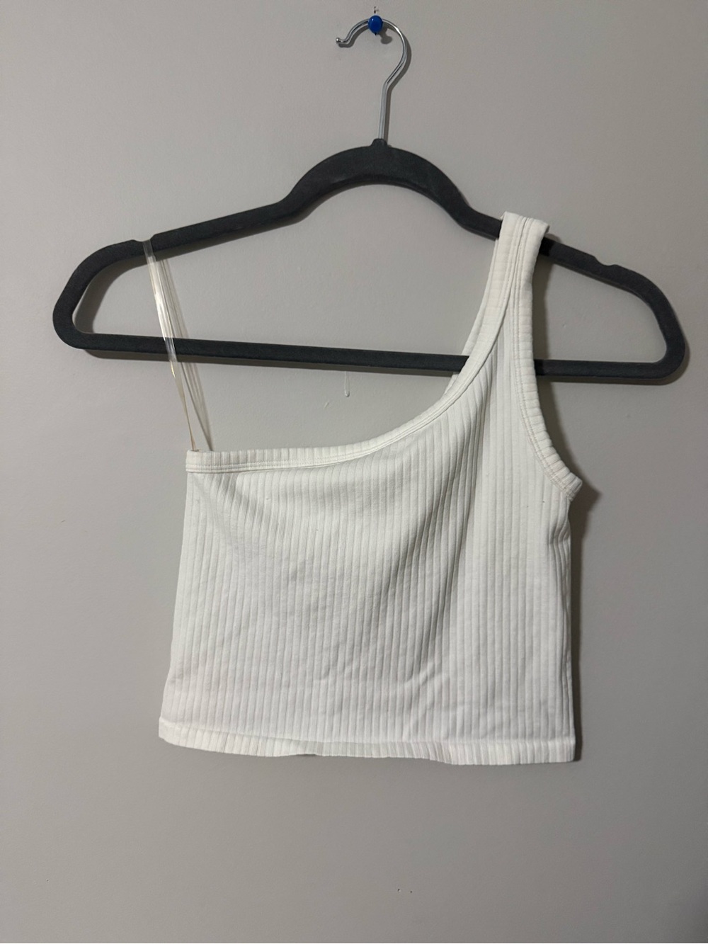 Yahada White One Shoulder Ribbed Crop Top